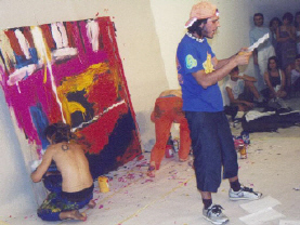Inauguración. The blind Man 2001. Marcos Bontempo, Rorro Berjano y Niño Carajaula. Una de las acciones Inaugurales.