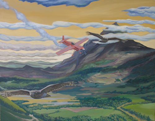 Avioneta. Óleo sobre lienzo,136x114 cm. World is a Playguround. Galeria Birimbao