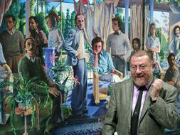 El artista Guillermo Pérez Villalta posa junto a su obra