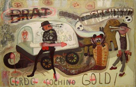 Francisco Peinado. Cerdo Cochino Gold! 2009 Óleo sobre lienzo. 190 x 300 cm.