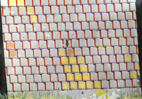 Miki Leal, del proyecto La Cabaña- “S/T”, 2010. Acrílico y acuarela sobre papel. 152 x 220 cm.
